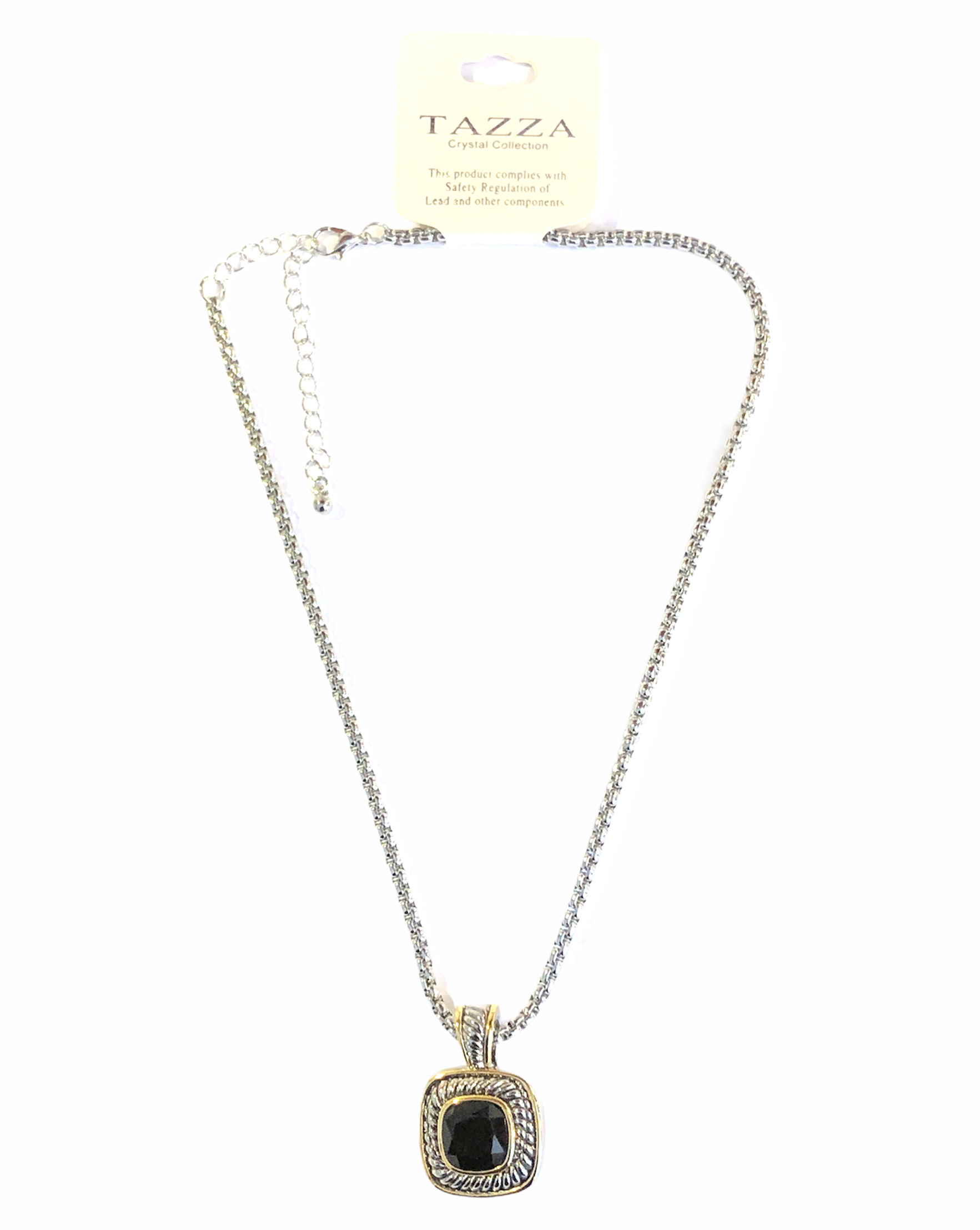 TWO TONE JET CRYSTAL SQUARE PENDANT BOX CHAIN NECKLACE  #73014 EH–JET(FF10)