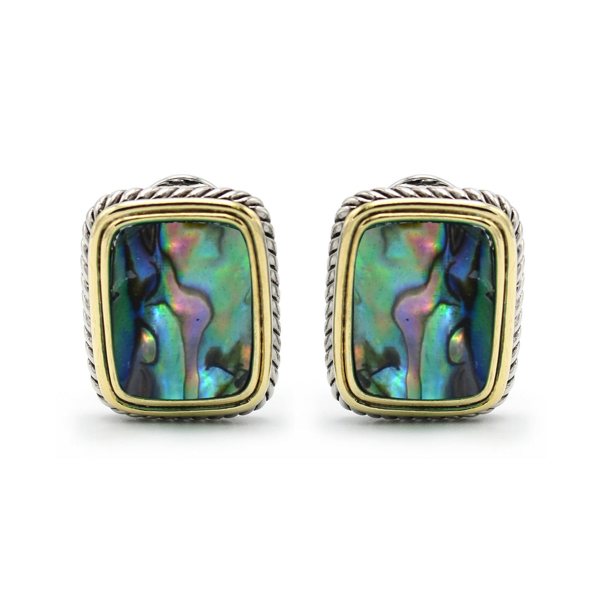 TWO TONE ABALONE ENGRAVED STUD EARRING #12505ER-AB (FE6)