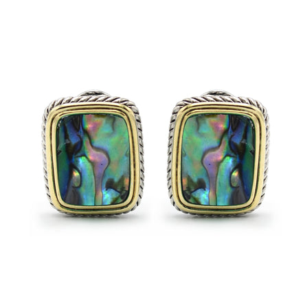TWO TONE ABALONE ENGRAVED STUD EARRING #12505ER-AB (FE6)