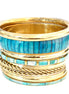 Turquoise Wood with Gold Bangles Set of 10pcs