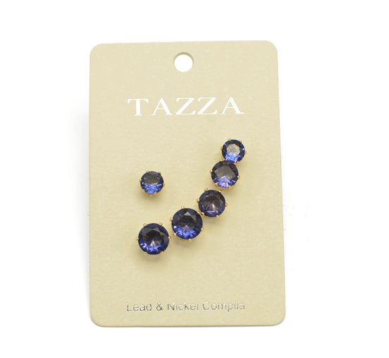 GOLD AMETHYST CRYSTAL 3 PAIR SET GRADUATED STUD EARRINGS #HNE86567GDAY(SC6)