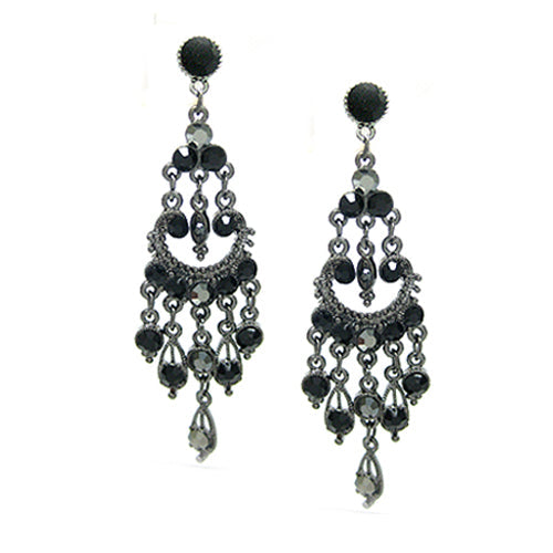 HEMATITE BLACK BEJEWELED CHANDELIER EARRINGS  #HNE21664_BLACK (JA7)