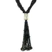 Black Multi Layered Seed Beads Tassel Long Necklace #N3101_BLACK (PF9)