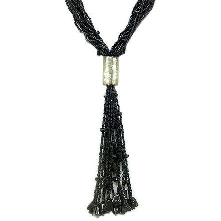 Black Multi Layered Seed Beads Tassel Long Necklace #N3101_BLACK (PF9)