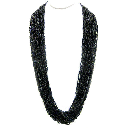 BLACK SMALL BEAD NECKLACE  #N3400_JET_BLK (QB3)