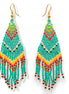 Turquoise and Multi-Color Bohemian Seed Bead Long Tassel Earrings#ER-1171(TE15)