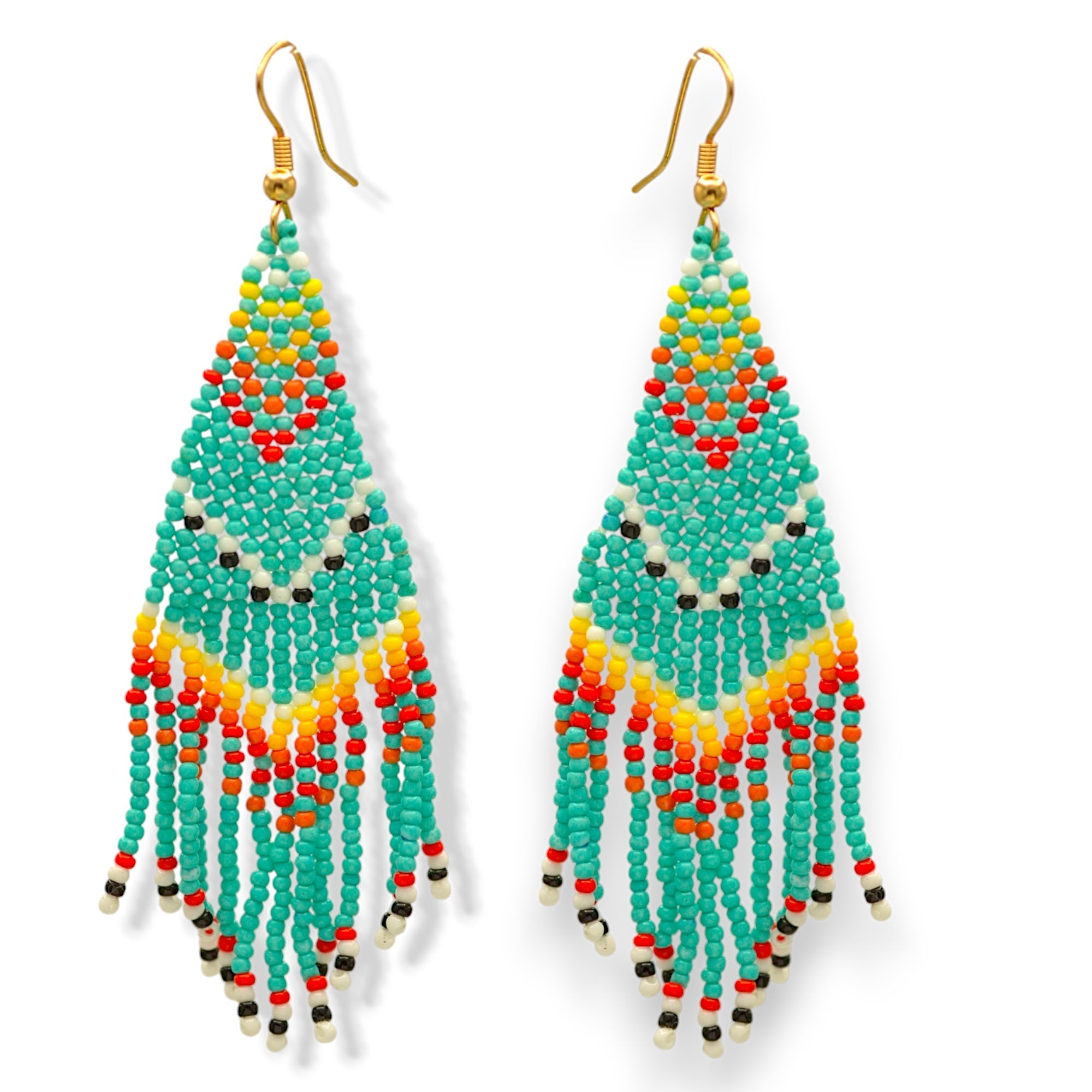 Turquoise and Multi-Color Bohemian Seed Bead Long Tassel Earrings#ER-1171(TE15)