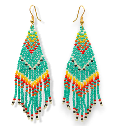 Turquoise and Multi-Color Bohemian Seed Bead Long Tassel Earrings#ER-1171(TE15)