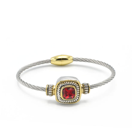 TWO TONE RED SIAM CRYSTAL CLASSIC CABLE BRACELET #73014BR-SIAM(FG6)