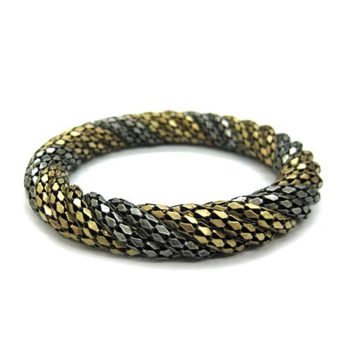 ANTIQUE GOLD AND RHODIUM TWIDDLE METAL BANGLE #JB095_GB-SB (BE11)