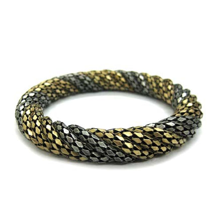 ANTIQUE GOLD AND RHODIUM TWIDDLE METAL BANGLE #JB095_GB-SB (BE11)