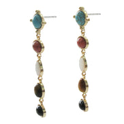 Gold Multi Turquoise, Tiger's Eye and Mother Of Pearl Drop Earrings #GFE5731-1