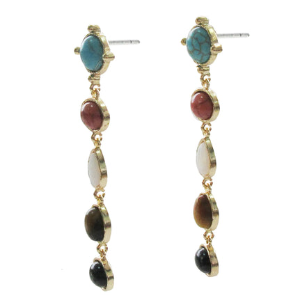 Gold Multi Turquoise, Tiger's Eye and Mother Of Pearl Drop Earrings #GFE5731-1