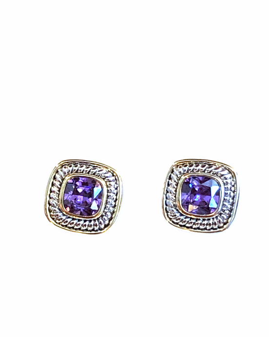 Two Tone Cable with Genuine Amethyst Stone Crystal #73014ER-AM (FD11)