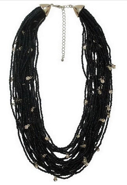 Black Glass Seed beads multi layered necklace #ADX0222718(BOHO)