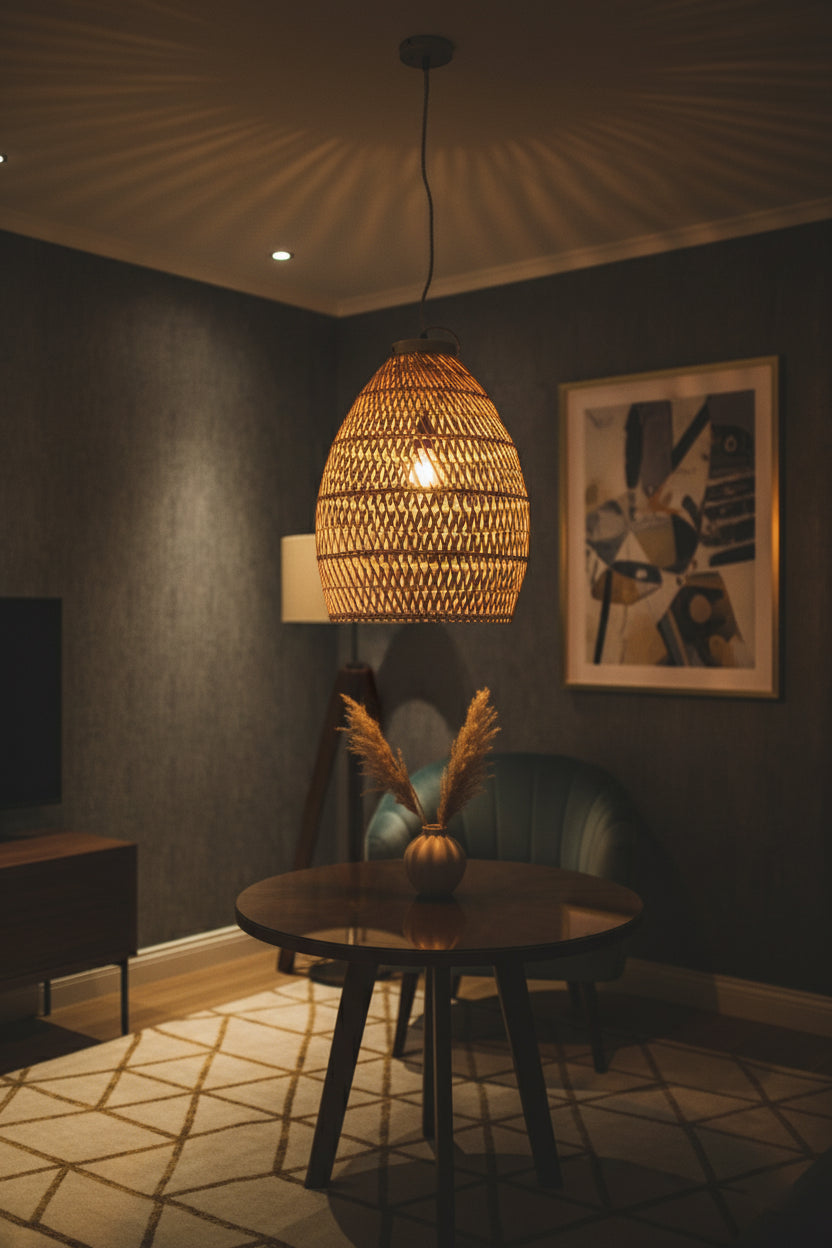 Bohemian Rattan Woven Pendant Light Classic Ceiling Lighting Fixture 22x16