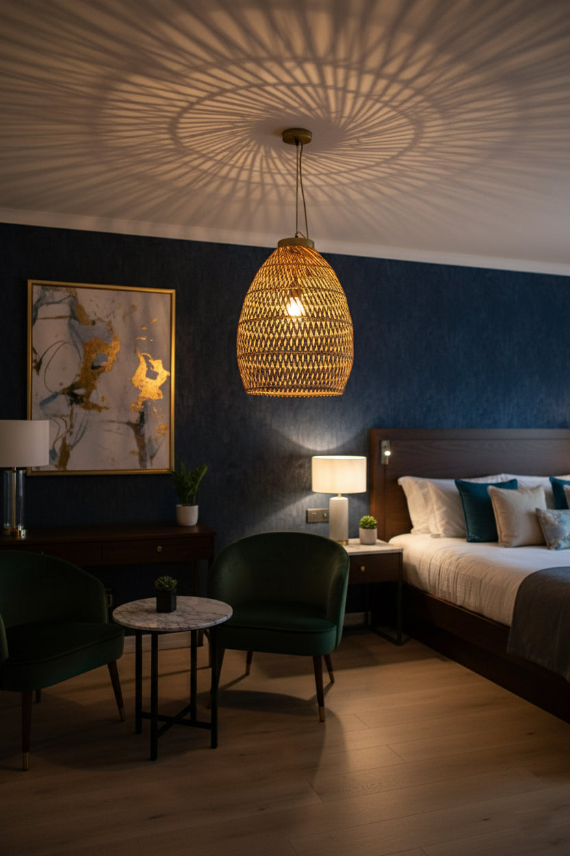 Bohemian Rattan Woven Pendant Light Classic Ceiling Lighting Fixture 22x16