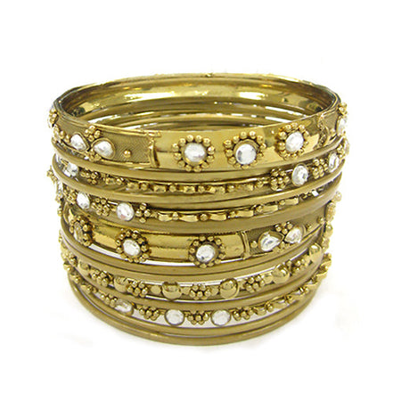 GOLD CLEAR RHINESTONE SET OF 18 PCS BANGLES  #KB00704_GLD-CRY (RA15)