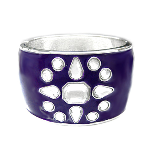 SILVER-AMETHYST RHINESTONE SNOW FLOWER ENAMEL HINGED BRACELET  #HB2920_SIL-AMY (KG7)