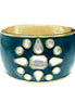 GOLD OLIVE TEAL SNOW FLOWER ENAMEL HINGED BRACELET  #HB2920_GLD-OLV (KG8)