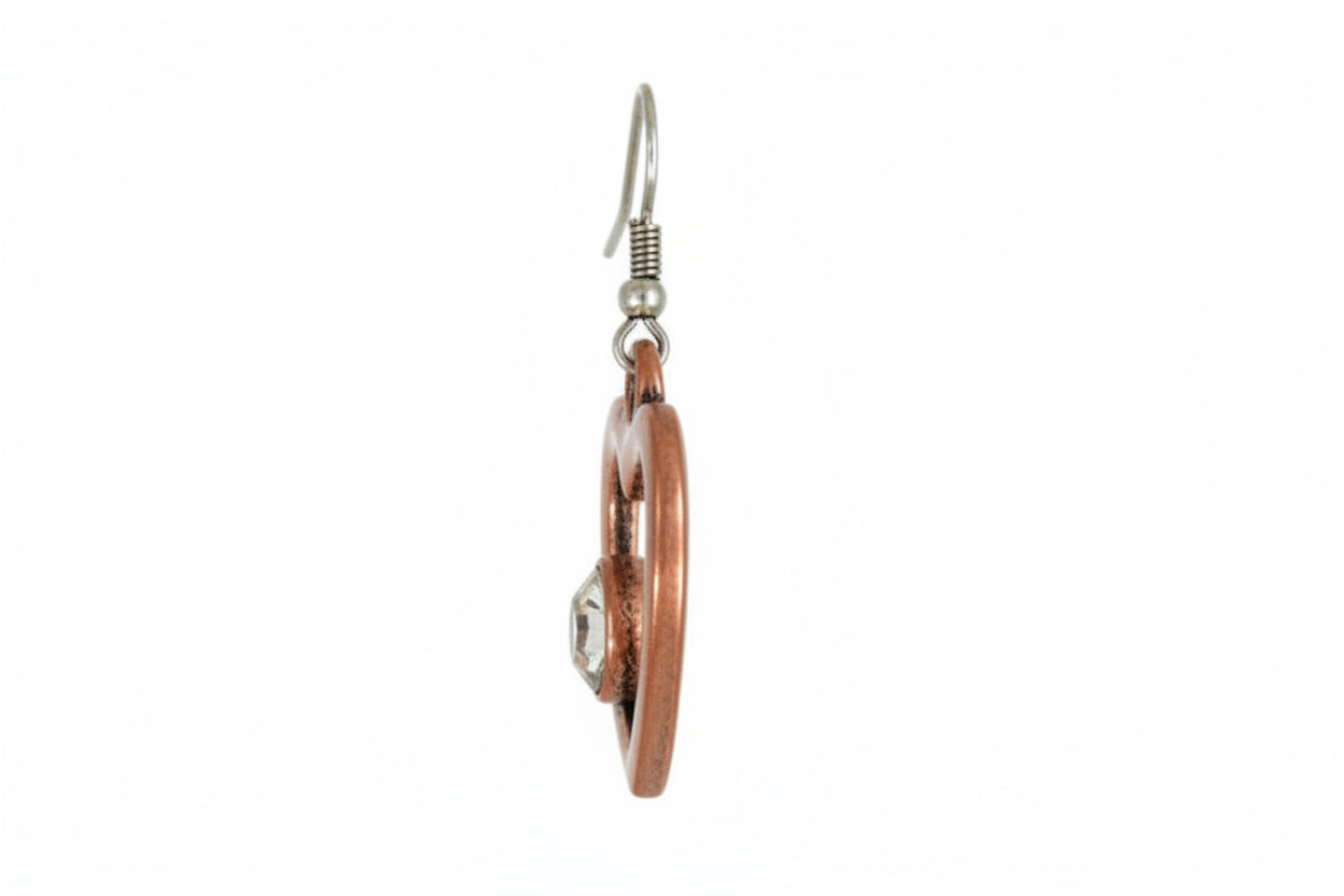 COPPER HEART AND CLEAR STONE EARRINGS  #HNE78095_3TONE (JD9)