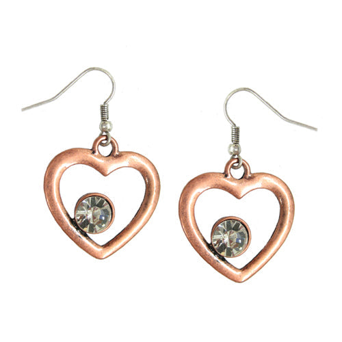 COPPER HEART AND CLEAR STONE EARRINGS  #HNE78095_3TONE (JD9)