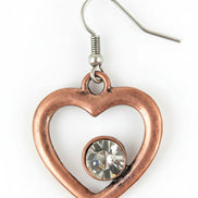 COPPER HEART AND CLEAR STONE EARRINGS  #HNE78095_3TONE (JD9)