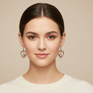 COPPER HEART AND CLEAR STONE EARRINGS  #HNE78095_3TONE (JD9)