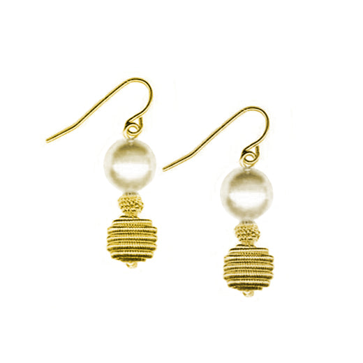 GOLD-CREAM PEARL AND STEEL DOUBLE DROP EARRINGS  #SE25125_GLD-CRM (DD8)