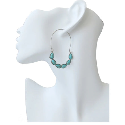 Silver Turquoise Sky Teardrop Stone Hoop Earring #GFE5823(NA17)