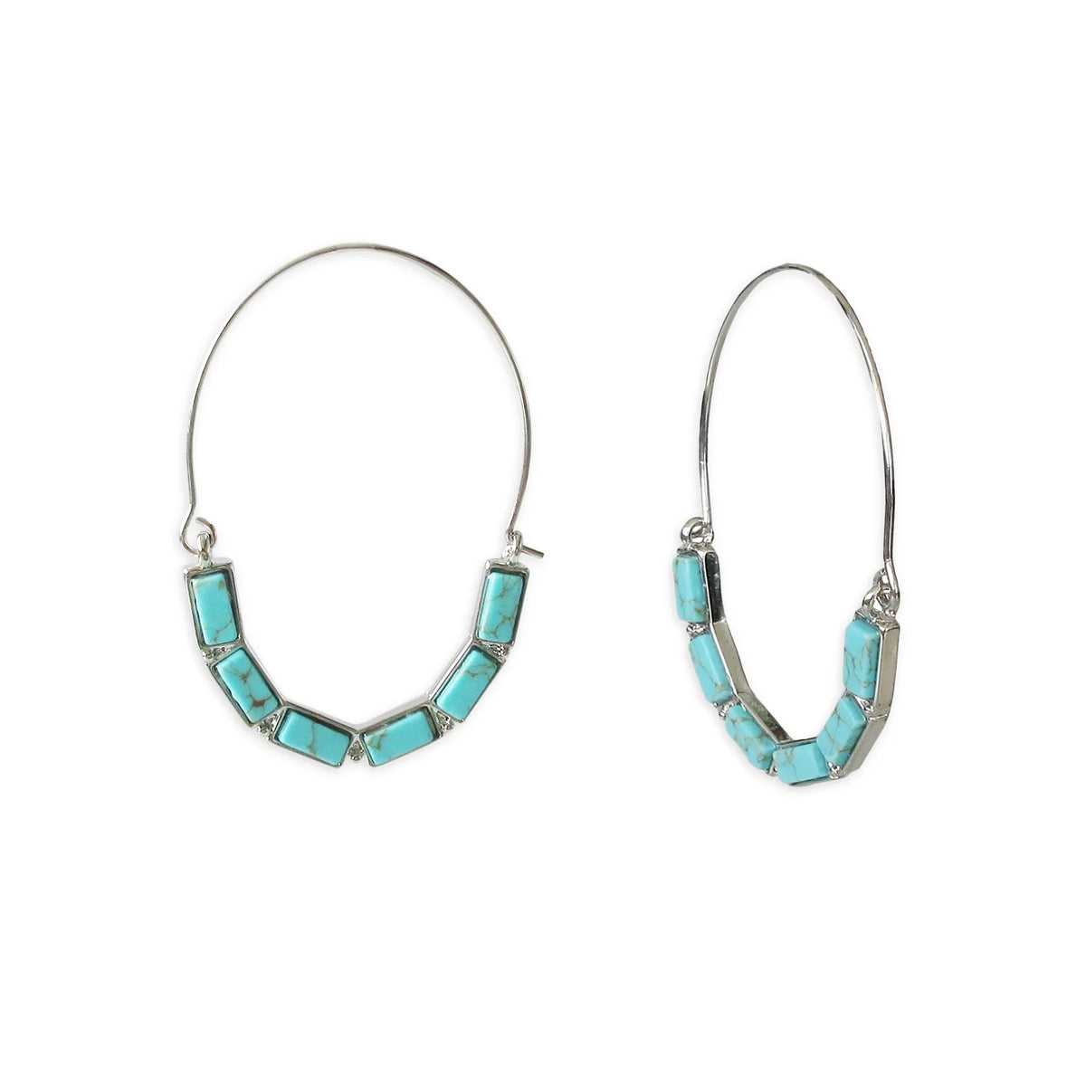 Silver Turquoise Sky Teardrop Stone Hoop Earring #GFE5823(NA17)