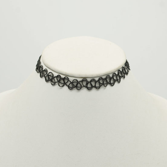 Black Crochet Stretch Tattoo Choker Necklace – Vintage 90s Style Elastic Choker #CHOKER002 (RG12)