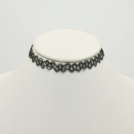 Black Crochet Stretch Tattoo Choker Necklace – Vintage 90s Style Elastic Choker #FW-CROCHNET