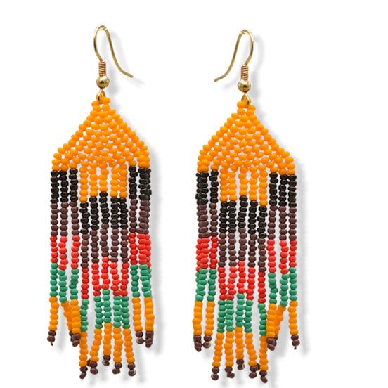 Orange and multi-color Bohemian Seed Bead Long Tassel Earrings#ER-1141(TB16)