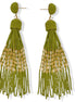 Olive and Gold Bohemian Seed Bead Long Tassel Earrings #ER-1186(TD15)
