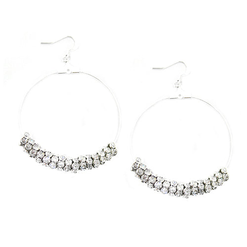 SILVER-CLEAR ROUND EARRINGS  #ER1326_S-CRY (LA5)