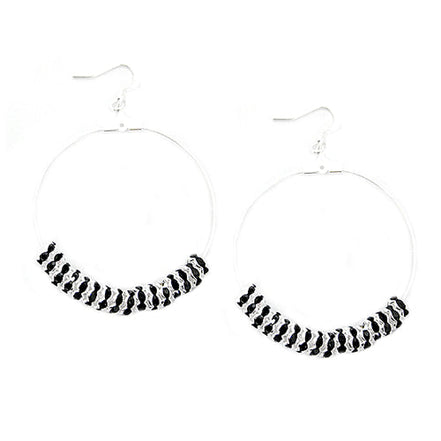 SILVER-BLACK ROUND EARRINGS  #ER1326_S-BLACK (LE5)