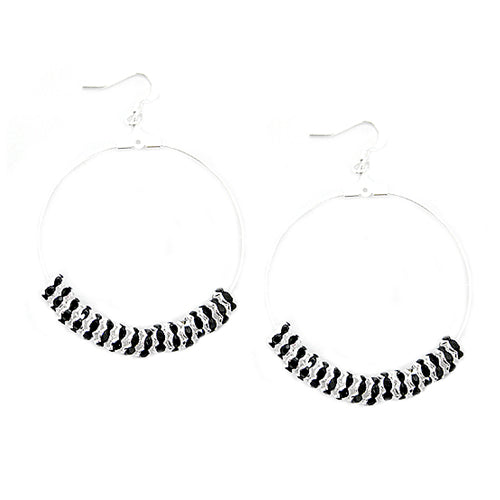 SILVER-BLACK ROUND EARRINGS  #ER1326_S-BLACK (LE5)