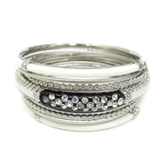 SILVER-BLACK FABULOUS SET OF 9PCS BANGLES  #PB8784_S-BLACK (LE12)