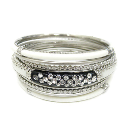 SILVER-BLACK FABULOUS SET OF 9PCS BANGLES  #PB8784_S-BLACK (LE12)