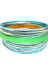 SILVER TURQUOISE GREEN WOOD WITH MIXED METAL SET OF 11PCS BRACELET  #VB15147_S-TURQ (UG8)