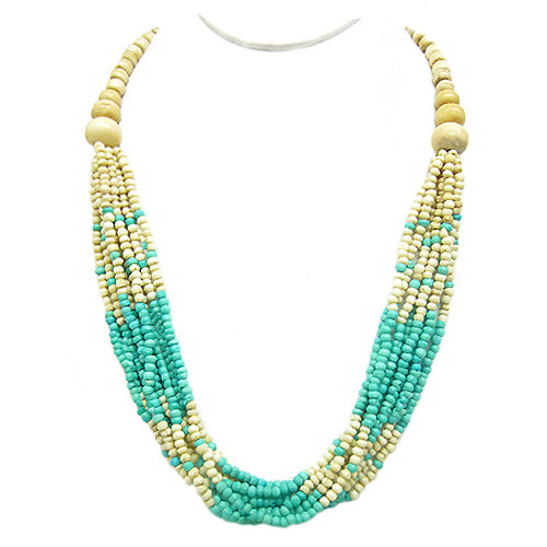 MULTI COLOR TURQUOISE AND LIGHT BROWN WOOD NECKLACES  #N52051_TQ-MIX (QD5)