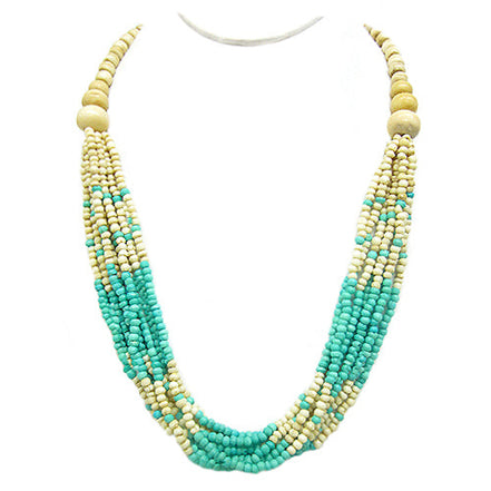 MULTI COLOR TURQUOISE AND LIGHT BROWN WOOD NECKLACES  #N52051_TQ-MIX (QD5)