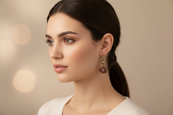 AMETHYST ROCK CANDY GOLD DANGLE EARRINGS  #HNE78097_AMY (KB2)