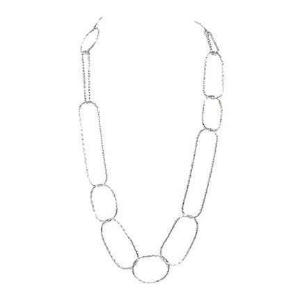 Silver Mesh Link Necklace With Rhinestones