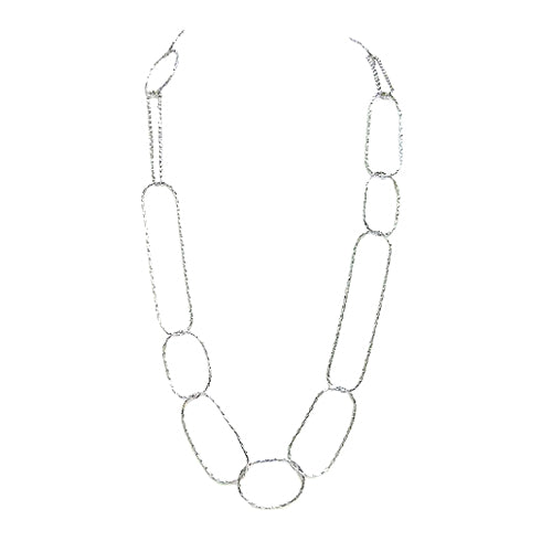 Silver Mesh Link Necklace With Rhinestones