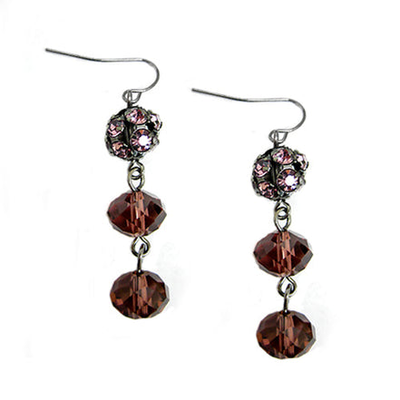 HEMATITE-AMETHYST FIREBALL WITH ROCK CANDY MIXED DANGLE EARRINGS  #HNE78098_G-AMY (TH3/B710)