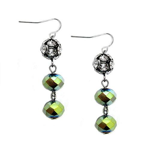 GOLD-OLIVE FIREBALL WITH OLIVE ROCK CANDY MIXED HEMATITE DANGLE EARRINGS  #HNE78098_G-OLV (TH2/B710)