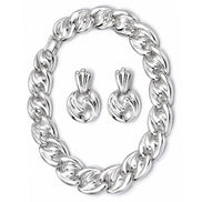 Silver-Tone Sculpted Link Statement Necklace & Earring Set – 16