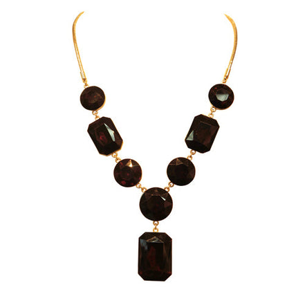 Gold and Ruby Red Necklace with circle and Rectangle shapes